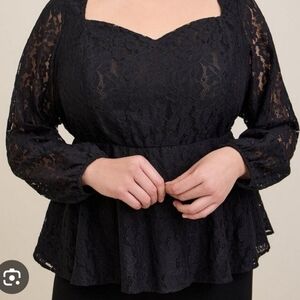 Torrid Pepulm Lace Puff Sleeve Top Black Lace Blouse, Size 2